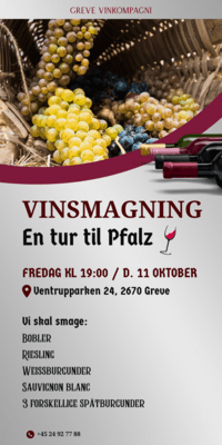 Vinsmagning - en tur til Pfalz - Tyskland Fredag d. 11 Oktober 2024 kl 19:00. - Greve Vinkompagni