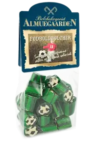 Fodbold bolcher med smag af æble og saltlakrids
